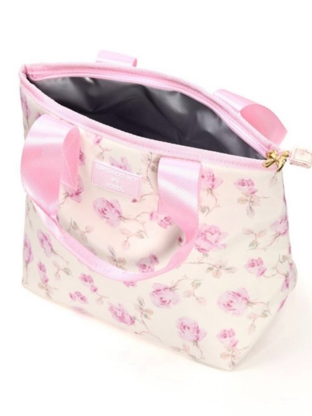 LoveShackFancy Cream Floral Tote with Pink Satin Handles - Picture 3 of 3